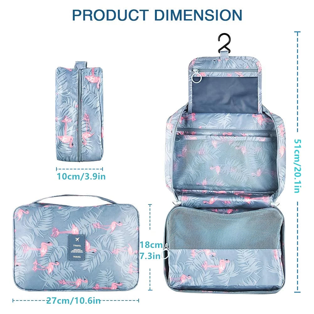 Hanging Travel Toiletry Bag, Flamingo Makeup Cosmetic Organizer Bag for Woman and Girls Bathroom and Shower Organizer Bag Waterproof, Light Blue