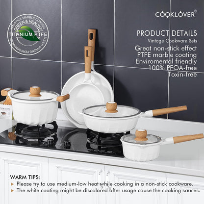 Professional Induction Cookware Set - Nonstick, 100% PFOA Free Pots and Pans with Cooking Utensil Pack - 13 Pieces - White