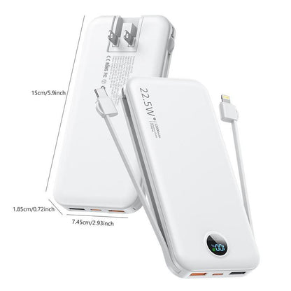 12000Mah Power Bank with Built-In 2 Self-Cables, 1 Count SCP22.5W PD20W Fast Charging Power Bank with Type-C Output/Input & LED Digital Display Screen, Compatible with Iphone, Galaxy and Other Electronic Products