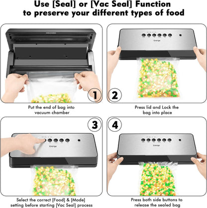 Vacuum Sealer Machine ,Automatic Food Sealer for Food Preservation W /Starter Kit, Dry Moist Food Modes, Easy to Clean, Led Indicator Lights, Compact Design, Silver(Stainless Steel)