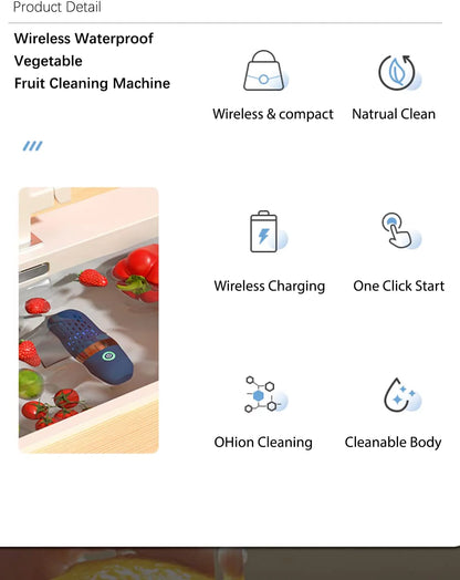 Fruit and Vegetable Cleaner Machine IPX7 Waterproof Fruit Vegetables Washing Cleaner USB Wireless Fruit Vegetable Washer Food Purifier for Seafood Rice Meat Food Cleaner