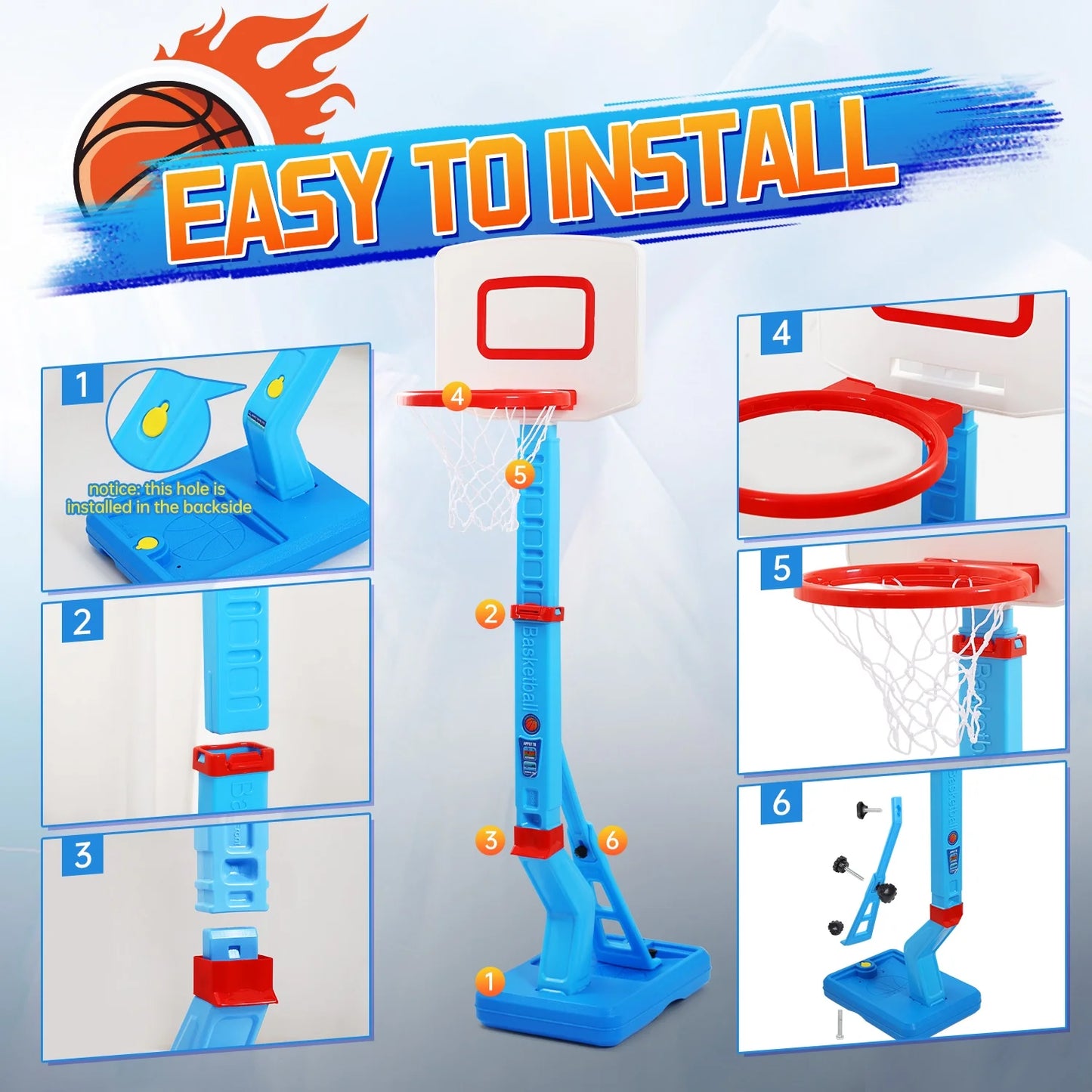 2 in 1 Kids Basketball Hoop, Toddler Basketball Hoop Indoor Mini Adjustable Poolside Basketball Goals with Ball Pump for Boys Girls Outdoor Toys