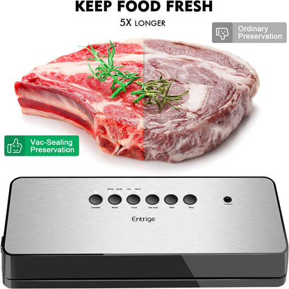 Vacuum Sealer Machine ,Automatic Food Sealer for Food Preservation W /Starter Kit, Dry Moist Food Modes, Easy to Clean, Led Indicator Lights, Compact Design, Silver(Stainless Steel)