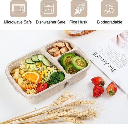 4 Pack Bento Lunch Box, 3 Compartment Meal Prep Containers, Lunch Box Containers for Kids Adults, Plastic Reusable Food Storage Containers - Stackable, Suitable for Schools,Work and Travel