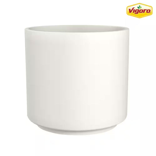 13 In. Eloise Medium Modern White Ceramic Cylinder Planter (13 In. D X 11.4 In. H) with Drainage Hole