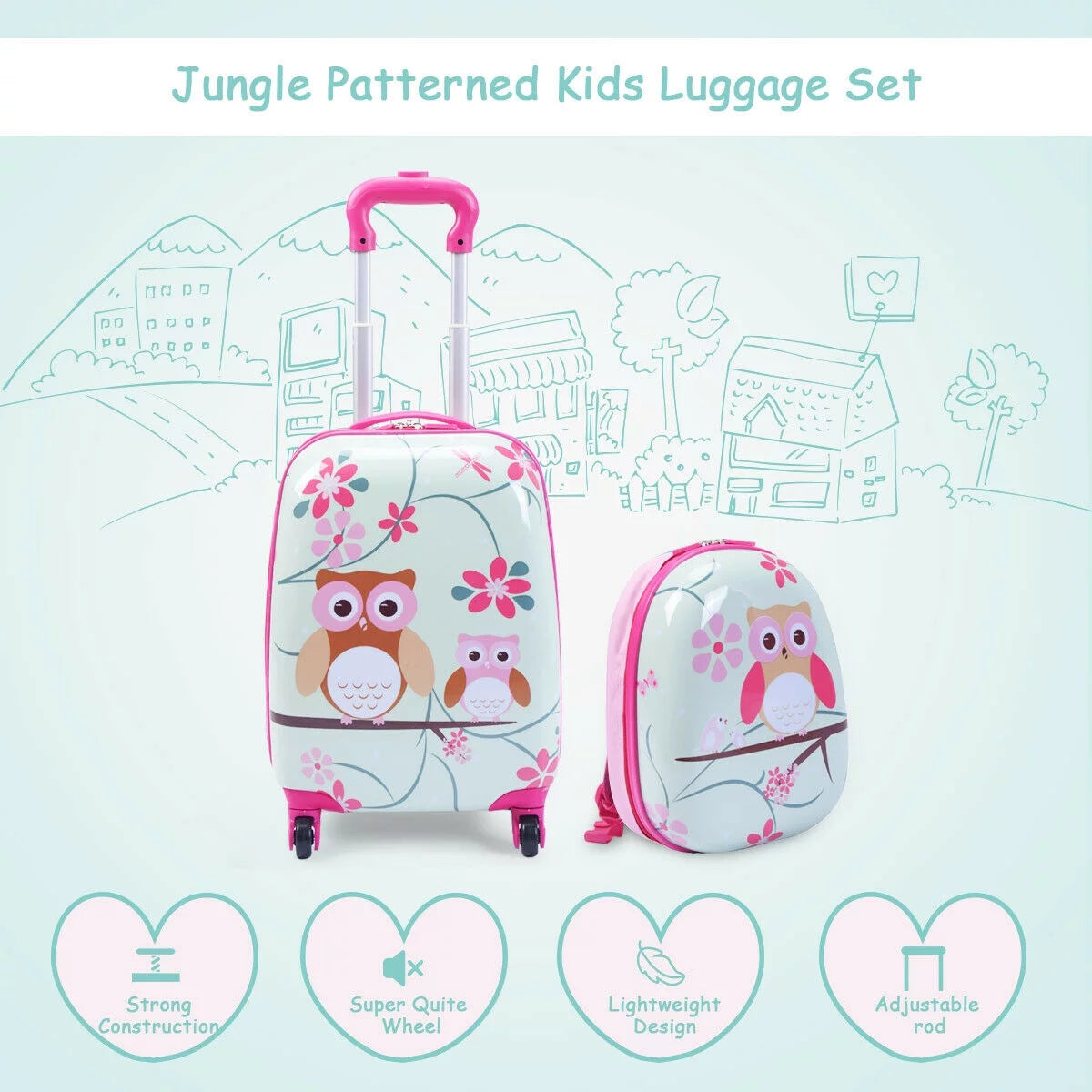 2Pcs 12'' 16'' Kids Luggage Set Suitcase Backpack School Travel Trolley ABS