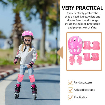 Kids Helmet Pad Set,Adjustable Kids Skateboard Bike Helmet Knee & Elbow Pads Wrist Guards 3-8 Years Kids Protective Gear Set for Girls Boys Bike Roller Skating Scooter Sport