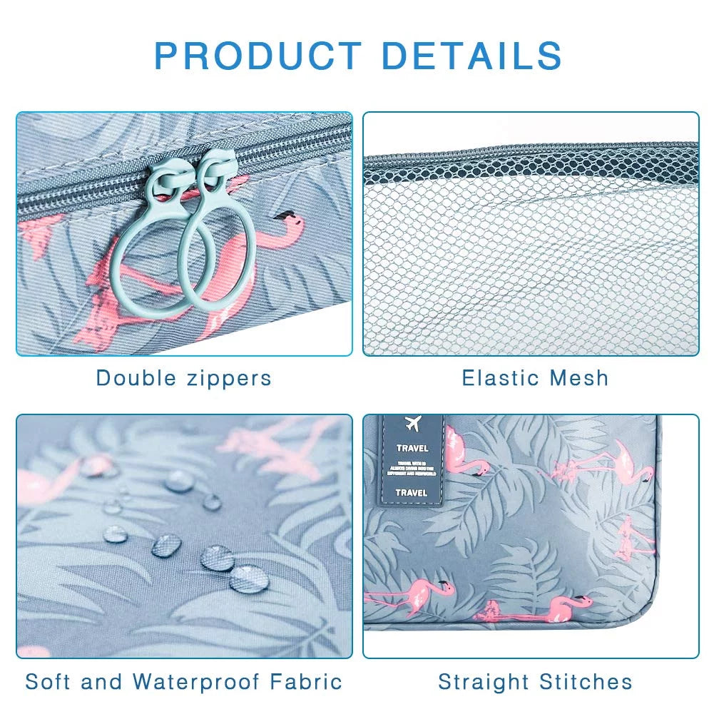 Hanging Travel Toiletry Bag, Flamingo Makeup Cosmetic Organizer Bag for Woman and Girls Bathroom and Shower Organizer Bag Waterproof, Light Blue