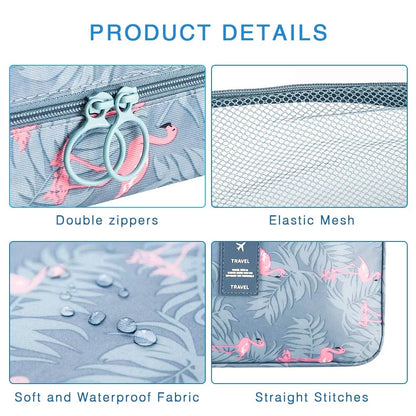 Hanging Travel Toiletry Bag, Flamingo Makeup Cosmetic Organizer Bag for Woman and Girls Bathroom and Shower Organizer Bag Waterproof, Light Blue