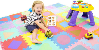  Kids Foam Puzzle Floor Play Mat with Shapes & Colors 36 Tiles, 12"X12" and 24 Borders